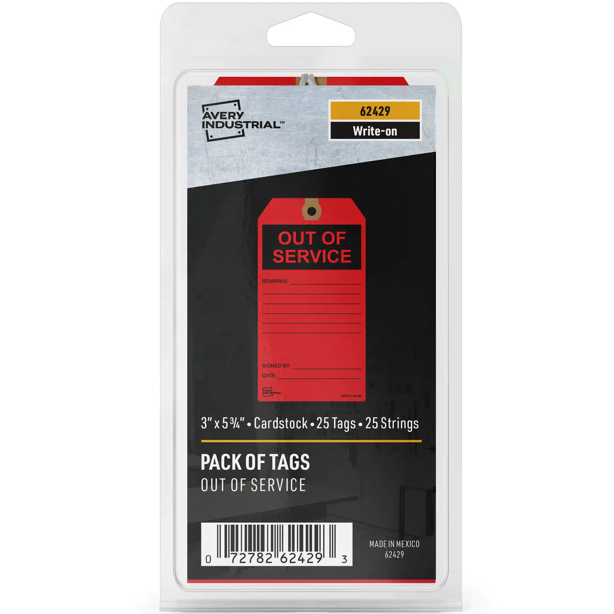 Pack of Tags, Service Tags, Preprinted Red Out of Service Hang Tags, Pre-Strung Card Stock, 25ct, 3" x 5-3/4"