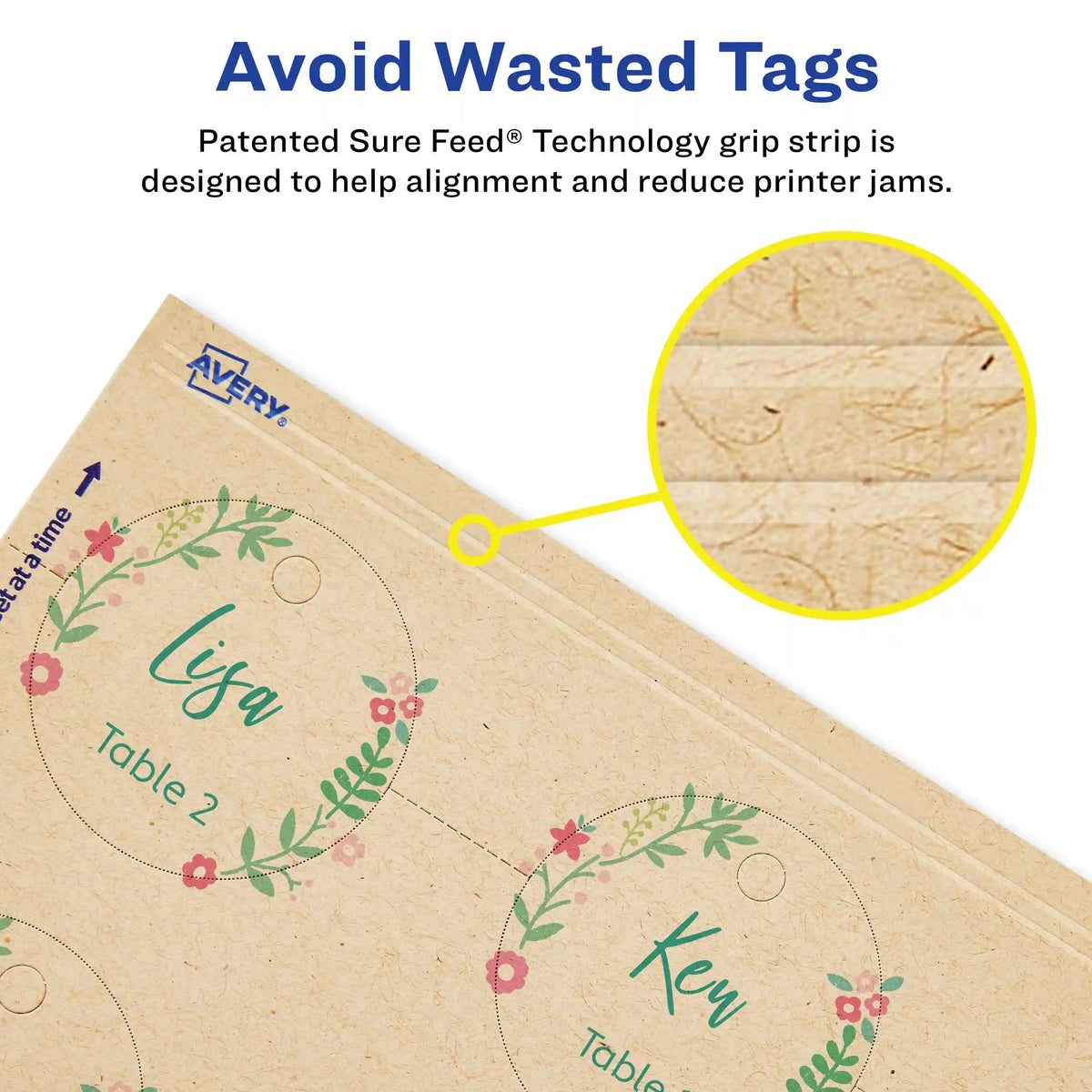 Avery®  Kraft Brown Round Tags with Sure Feed®  Technology, 2" Diameter, Laser/Inkjet, 96 Tags with Strings