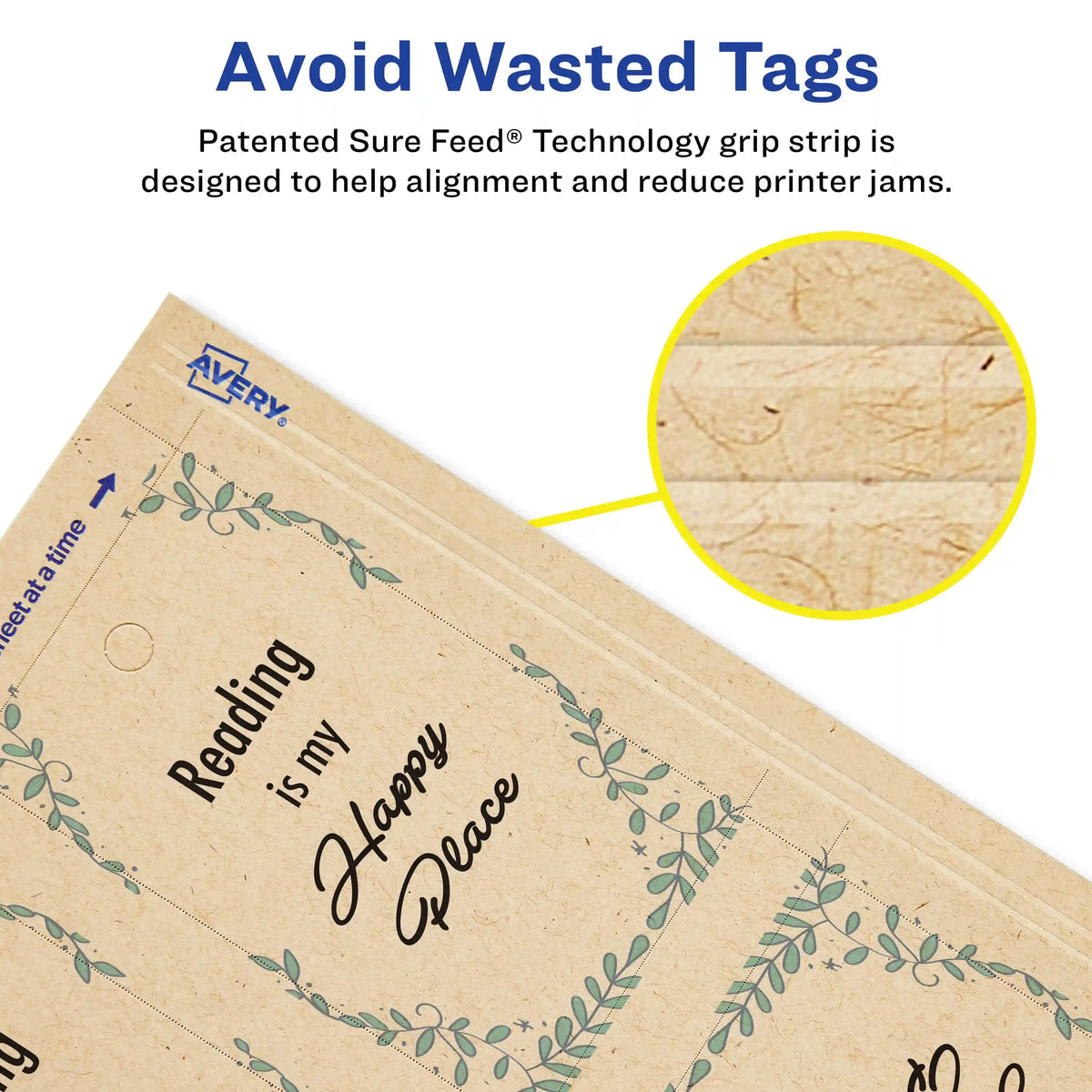 Avery®  Kraft Brown Rectangle Tags with Sure Feed®  Technology, 2" x 3.5", Laser/Inkjet, 64 Tags with Strings