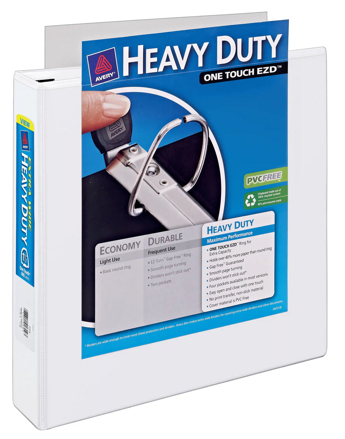 Avery® Extra-Wide Heavy-Duty View Binder, 1-1/2" One-Touch Rings, 400-Sheet Capacity, White (1319)