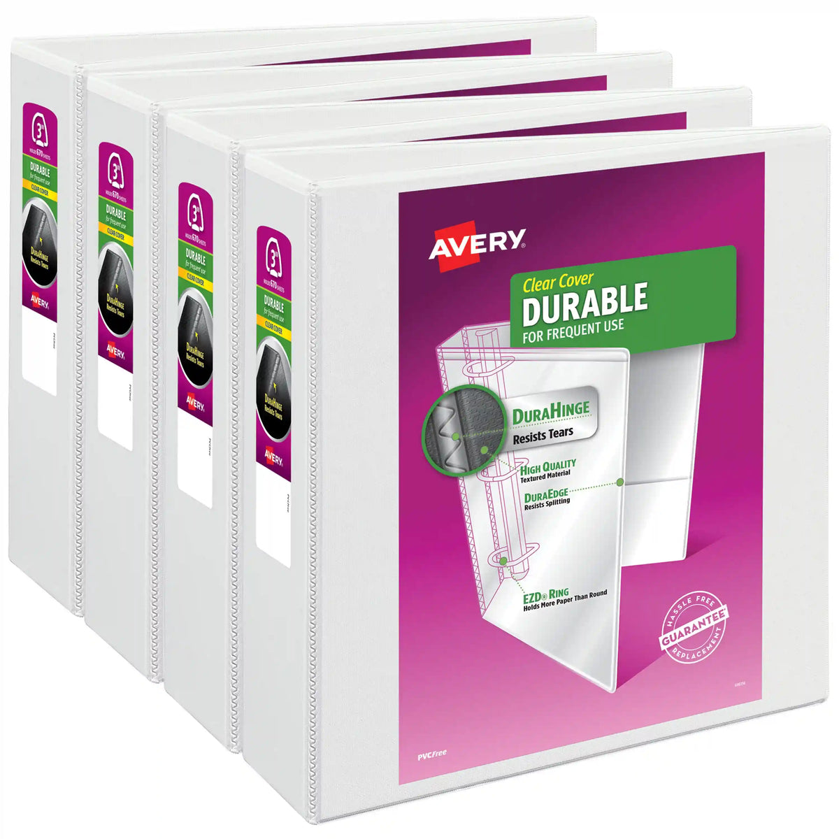 Avery Durable View 3 Ring Binders, 3 Inch EZD Rings, 4 White Binders