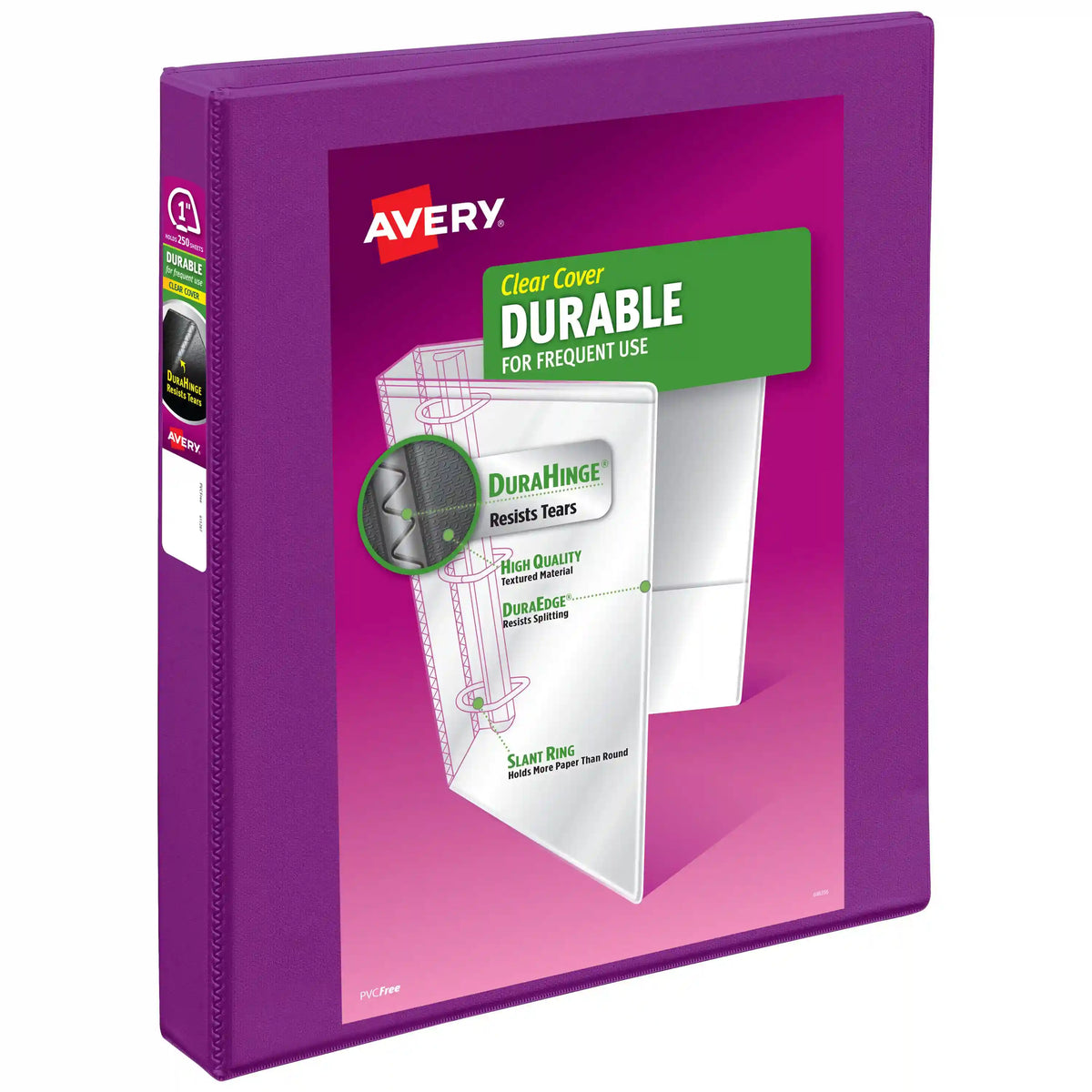 Avery® Durable View 3 Ring Binder, 1 Inch Slant Rings, 250-Sheet Capacity, Purple Binder