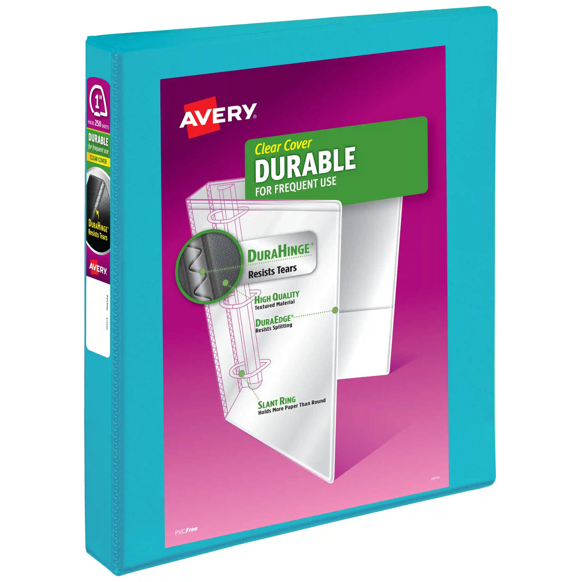 Avery® Durable View 3 Ring Binder, 1 Inch Slant Rings, 250-Sheet Capacity, Aqua Binder