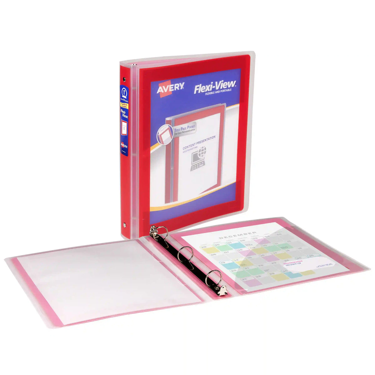 Avery® Flexi-View® 3 Ring Binder, 1" Round Rings, 175-Sheet Capacity, Red