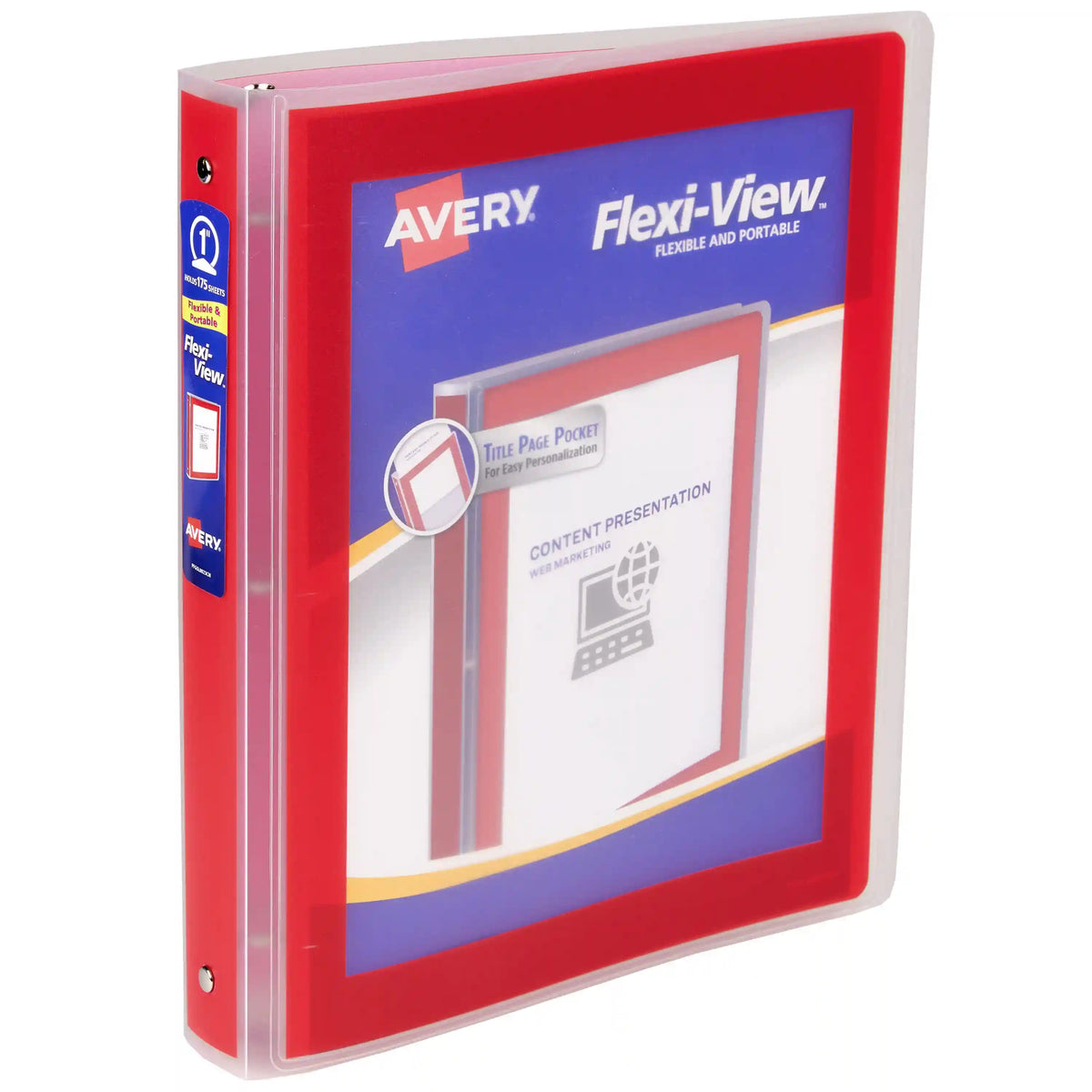 Avery® Flexi-View® 3 Ring Binder, 1" Round Rings, 175-Sheet Capacity, Red