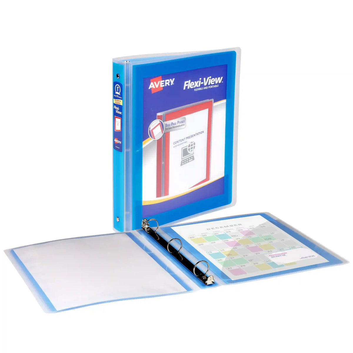 Avery® Flexi-View® 3 Ring Binder, 1" Round Rings, 175-Sheet Capacity, Blue