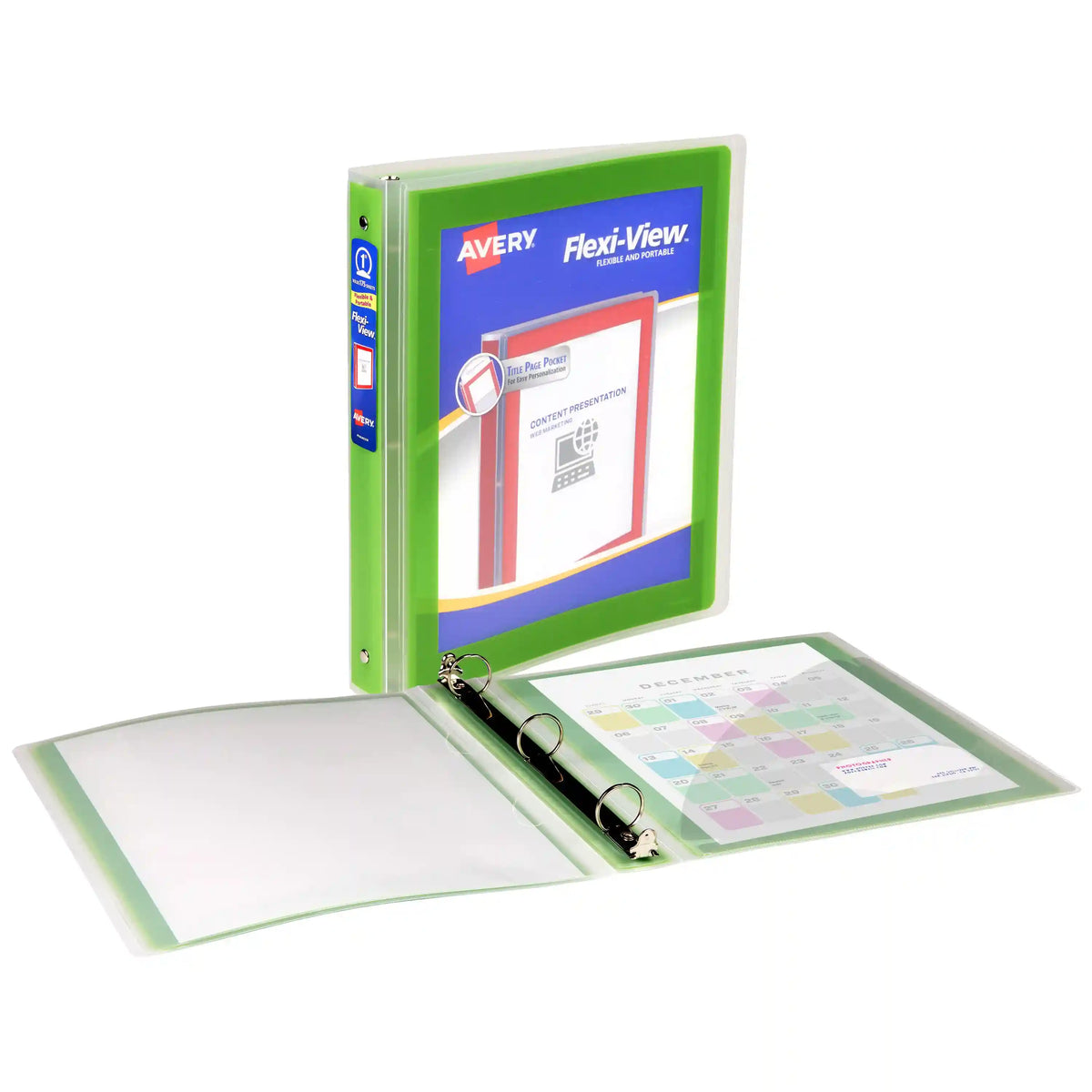 Avery® Flexi-View® 3 Ring Binder, 1" Round Rings, 175-Sheet Capacity, Chartreuse