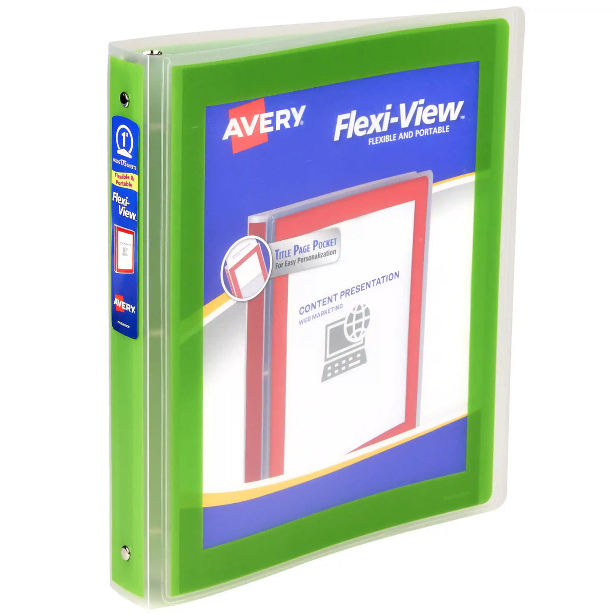 Avery® Flexi-View® 3 Ring Binder, 1" Round Rings, 175-Sheet Capacity, Chartreuse