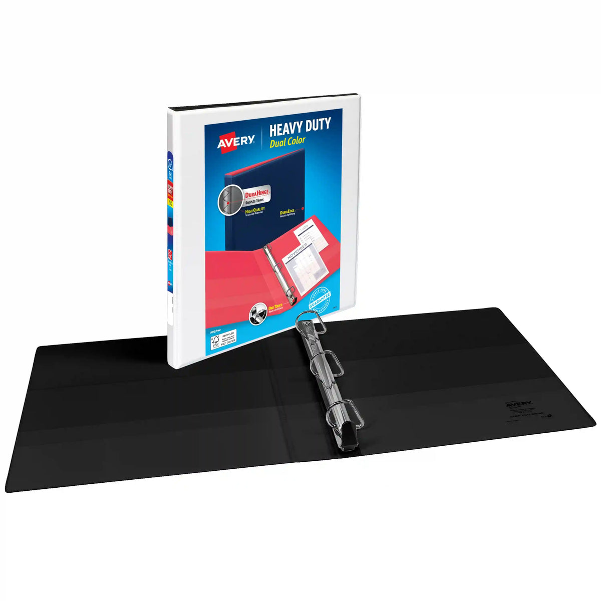Avery® Heavy-Duty Dual Color 3 Ring Binder, 1/2 Inch Slant Rings, White/Black View Binder