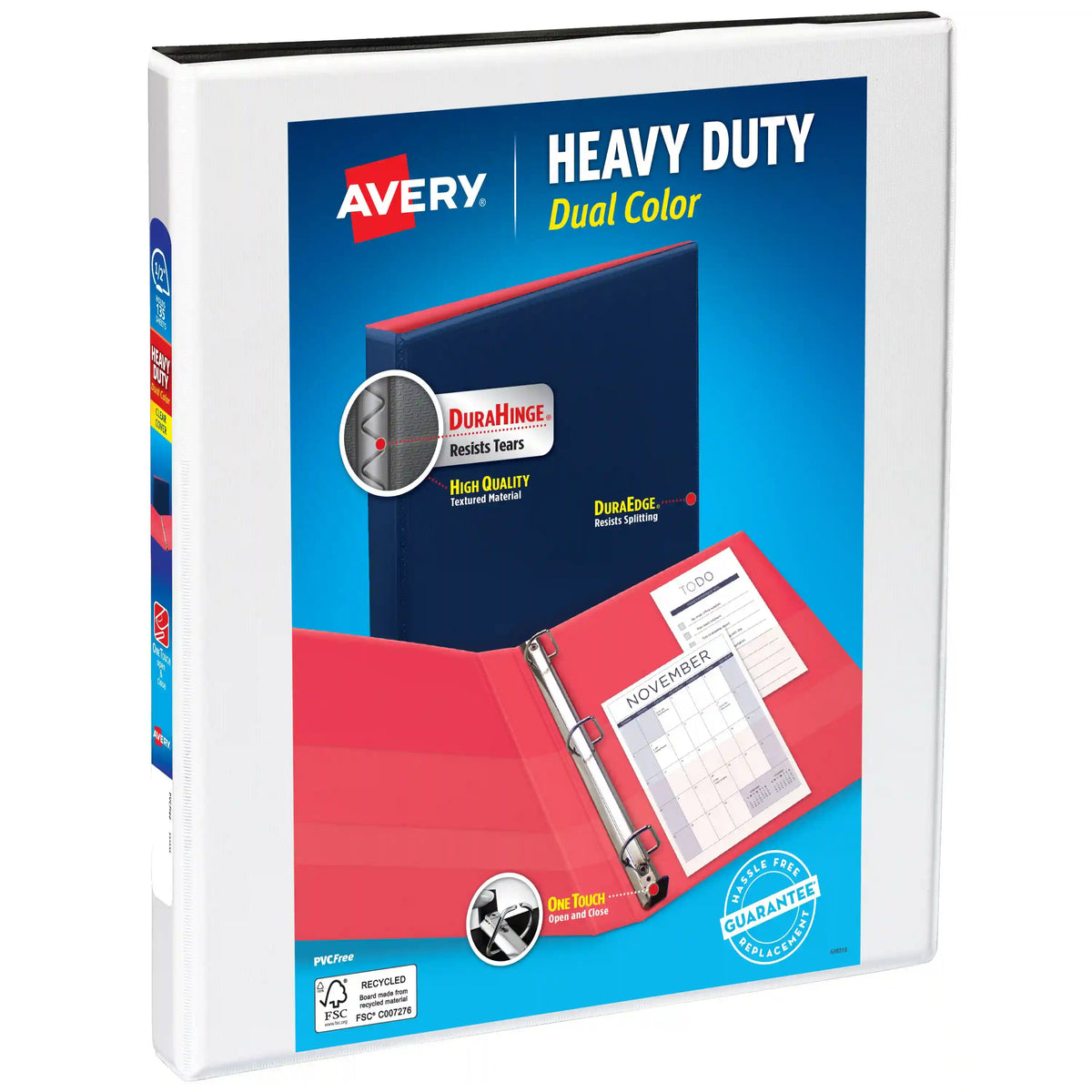 Avery® Heavy-Duty Dual Color 3 Ring Binder, 1/2 Inch Slant Rings, White/Black View Binder