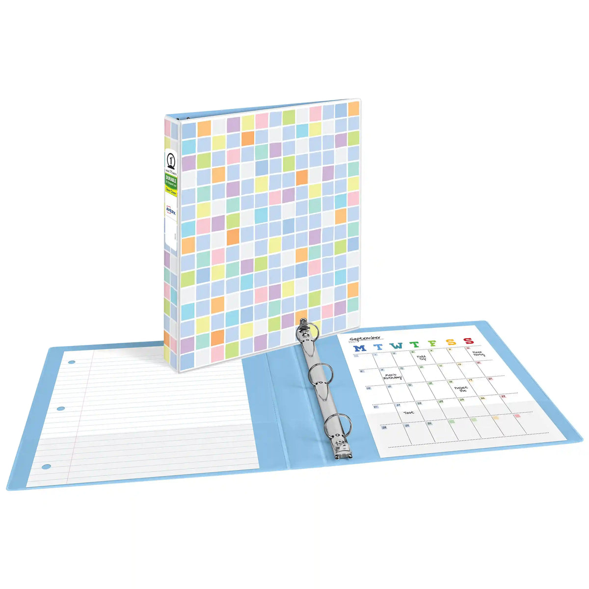 Avery® Durable View Fashion Binder, 1" Round Rings, 175-Sheet Capacity, 1.4" Spine, Pixel Puzzle Design