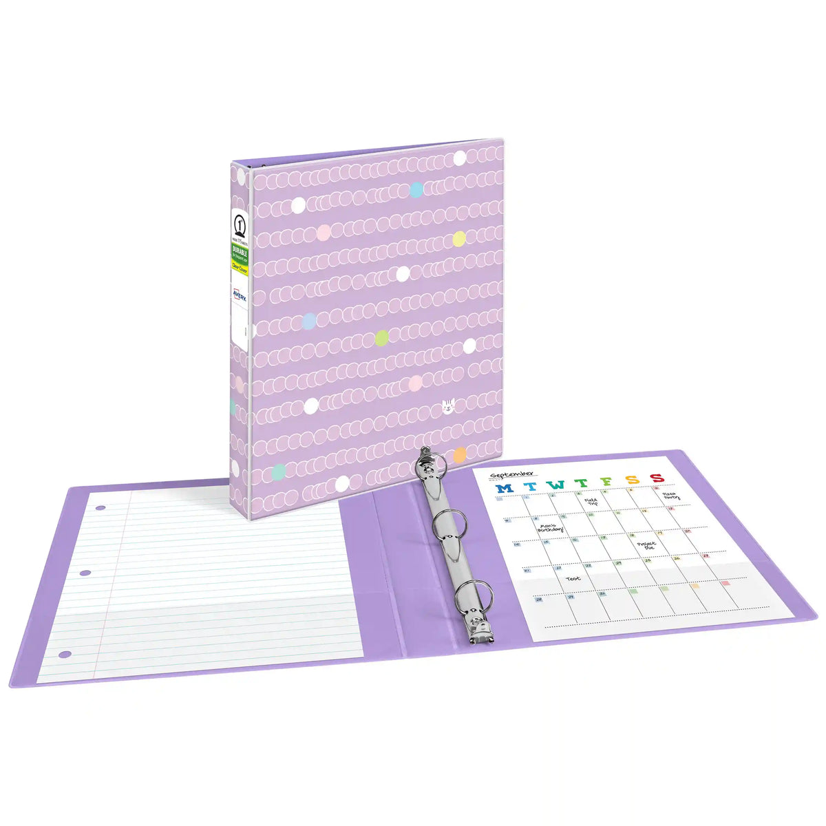 Avery® Durable View Fashion Binder, 1" Round Rings, 175-Sheet Capacity, 1.4" Spine, Purrrfectly Purple Design