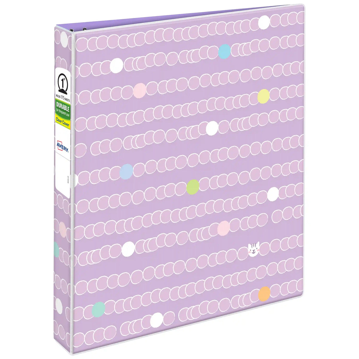 Avery® Durable View Fashion Binder, 1" Round Rings, 175-Sheet Capacity, 1.4" Spine, Purrrfectly Purple Design