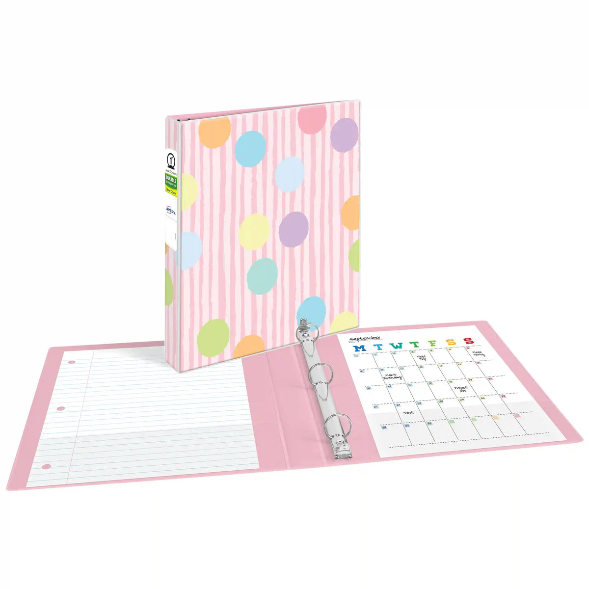 Avery® Durable View Fashion Binder, 1" Round Rings, 175-Sheet Capacity, 1.4" Spine, Sweet Sherbet Design