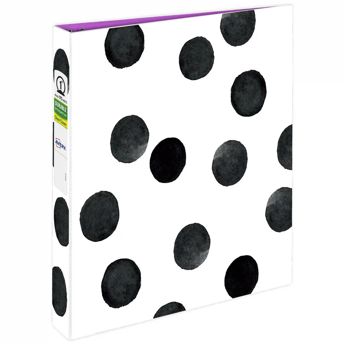 Avery® Durable View 3 Ring Binder, 1" Round Rings, Black & White Dots, 1 Fashion Binder