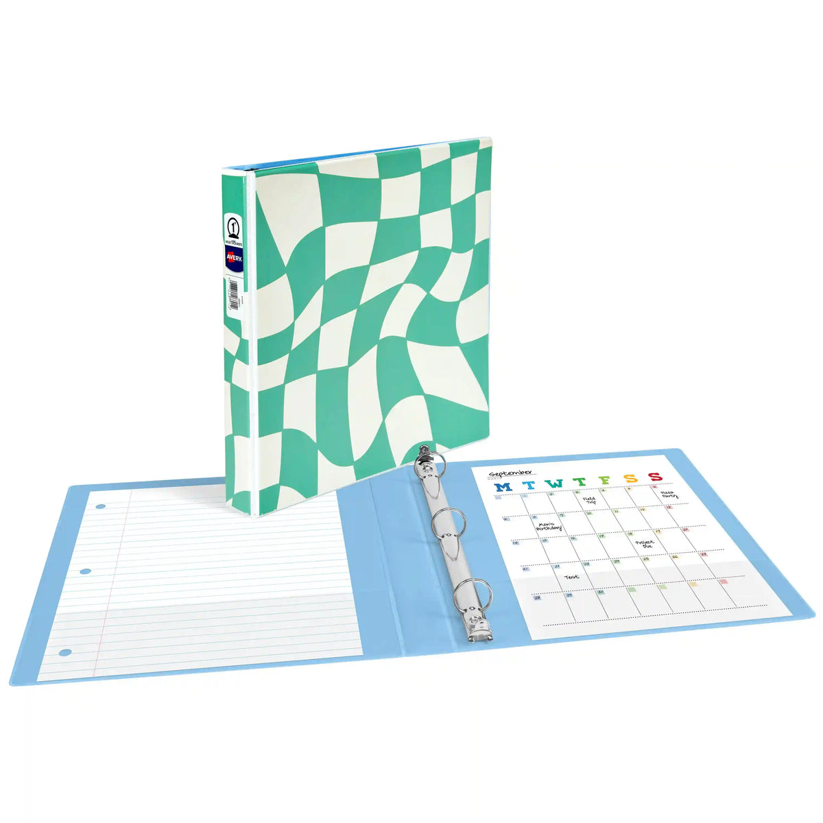 Avery® 3 Ring Binder, 1 Inch Round Rings, Retro Collection, Groovy Checks