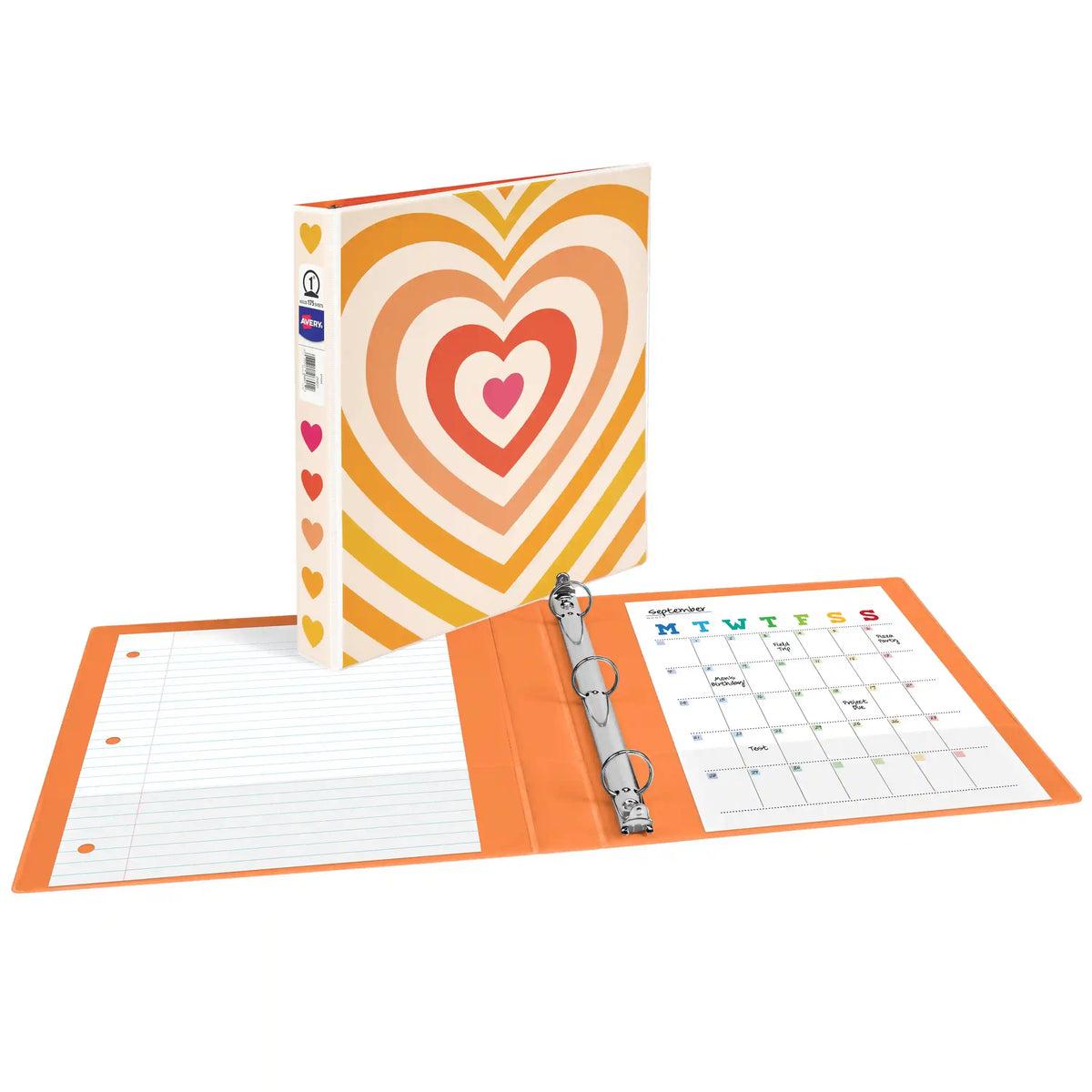 Avery® 3 Ring Binder, 1 Inch Round Rings, Retro Collection, Radiant Heart