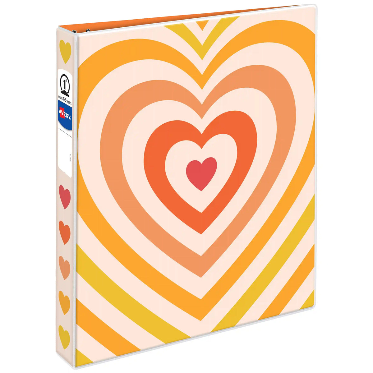 Avery® 3 Ring Binder, 1 Inch Round Rings, Retro Collection, Radiant Heart