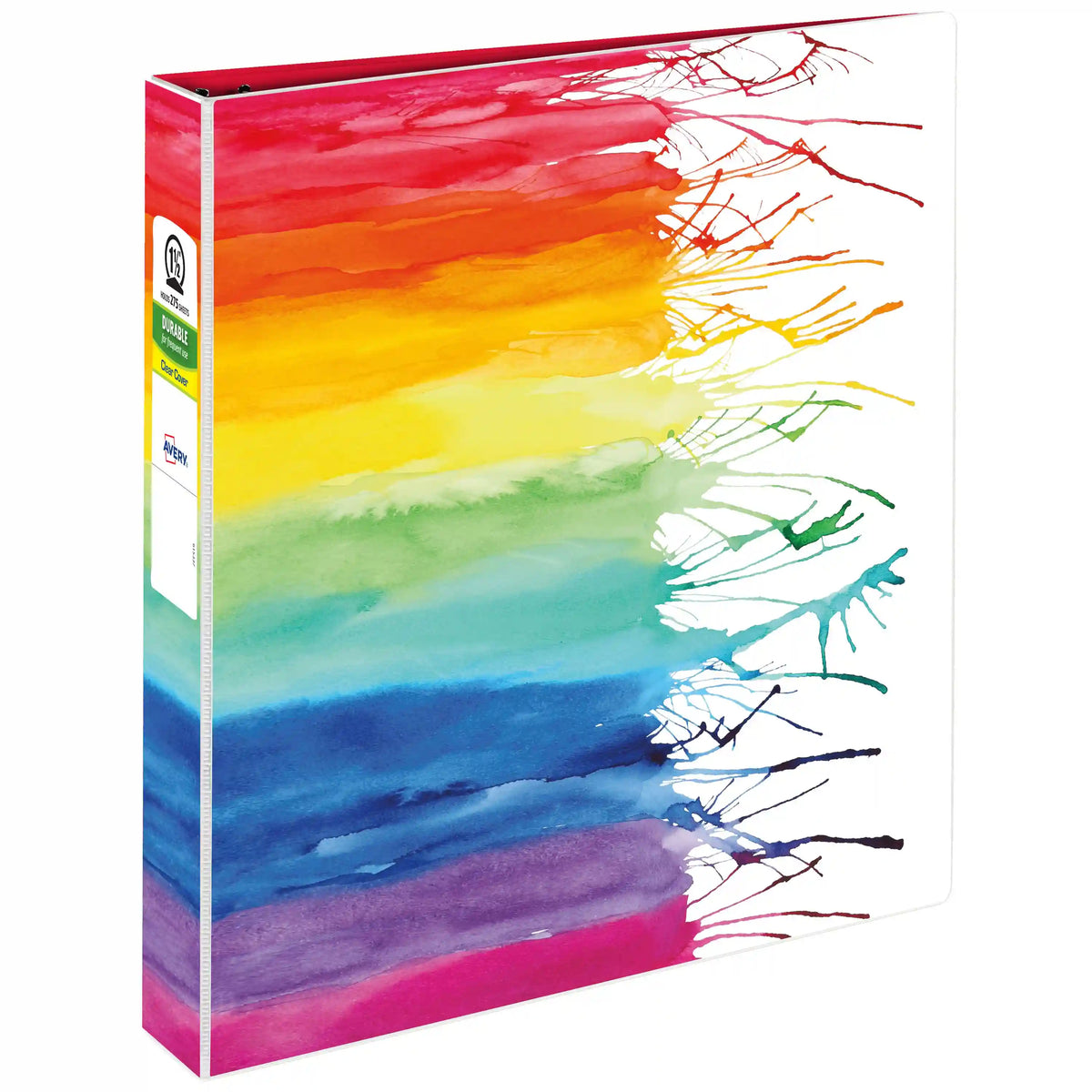 Avery® + Amy Tangerine® Designer Collection Binder, 1.5 Inch Round Rings, 275-Sheet Capacity, Watercolor Rainbow