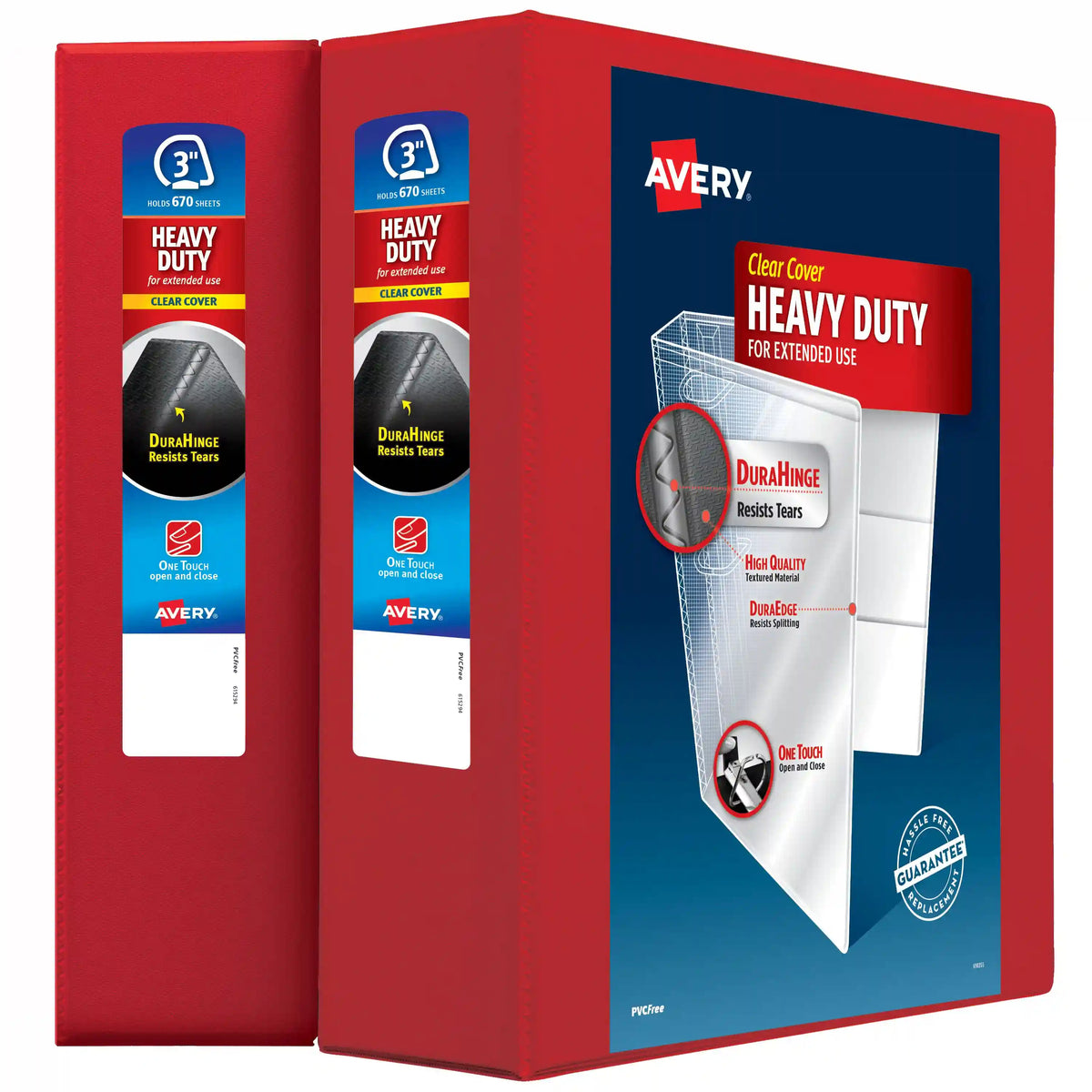 Avery® Heavy-Duty View 3 Ring Binder, 3" One Touch EZD® Rings, 3.5" Spine, 2 Red Binders