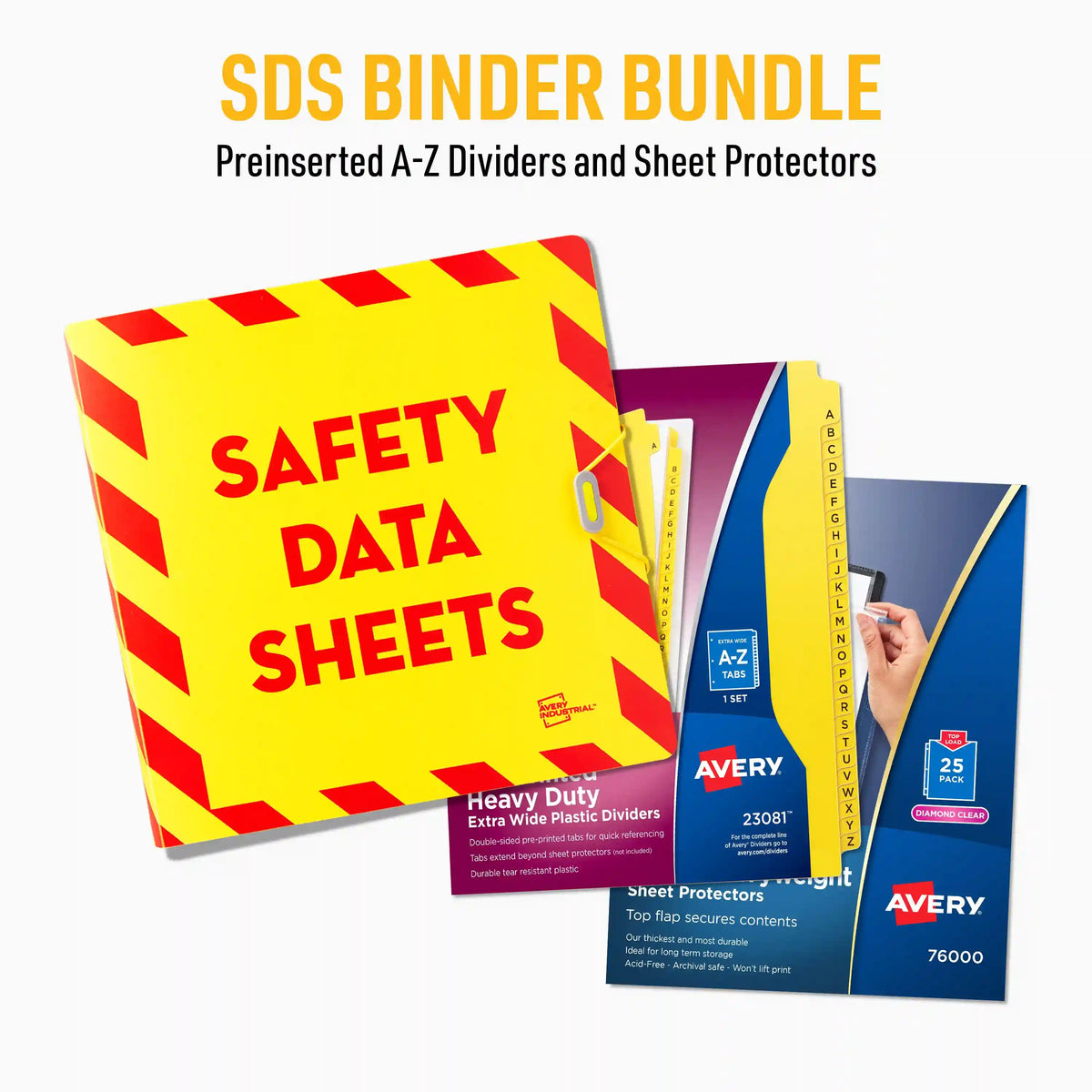UltraDuty™ SDS Binder Bundle, 3" Durable Poly Binder with Chain, A-Z Plastic Dividers, 25 Sheet Protectors