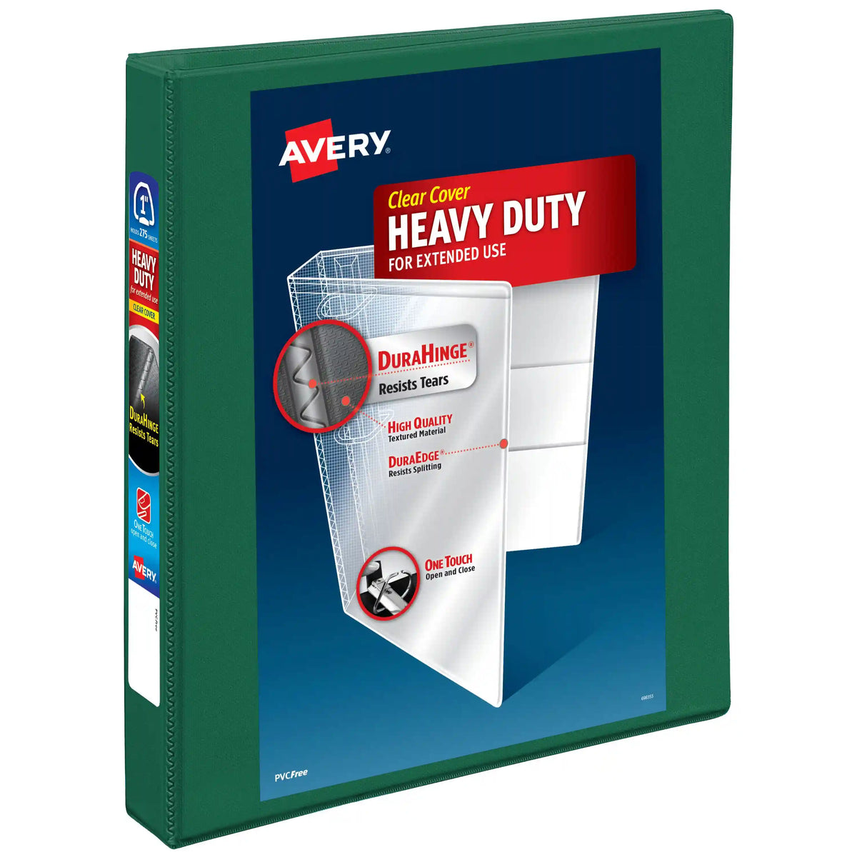 Avery® Heavy-Duty View Binder, 1" One Touch EZD® Rings, 275-Sheet Capacity, 1.4" Spine, Green