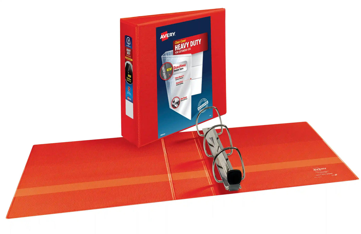 Avery® Heavy-Duty View 3 Ring Binder, 3" One Touch EZD® Rings, 3.5" Spine, 2 Red Binders