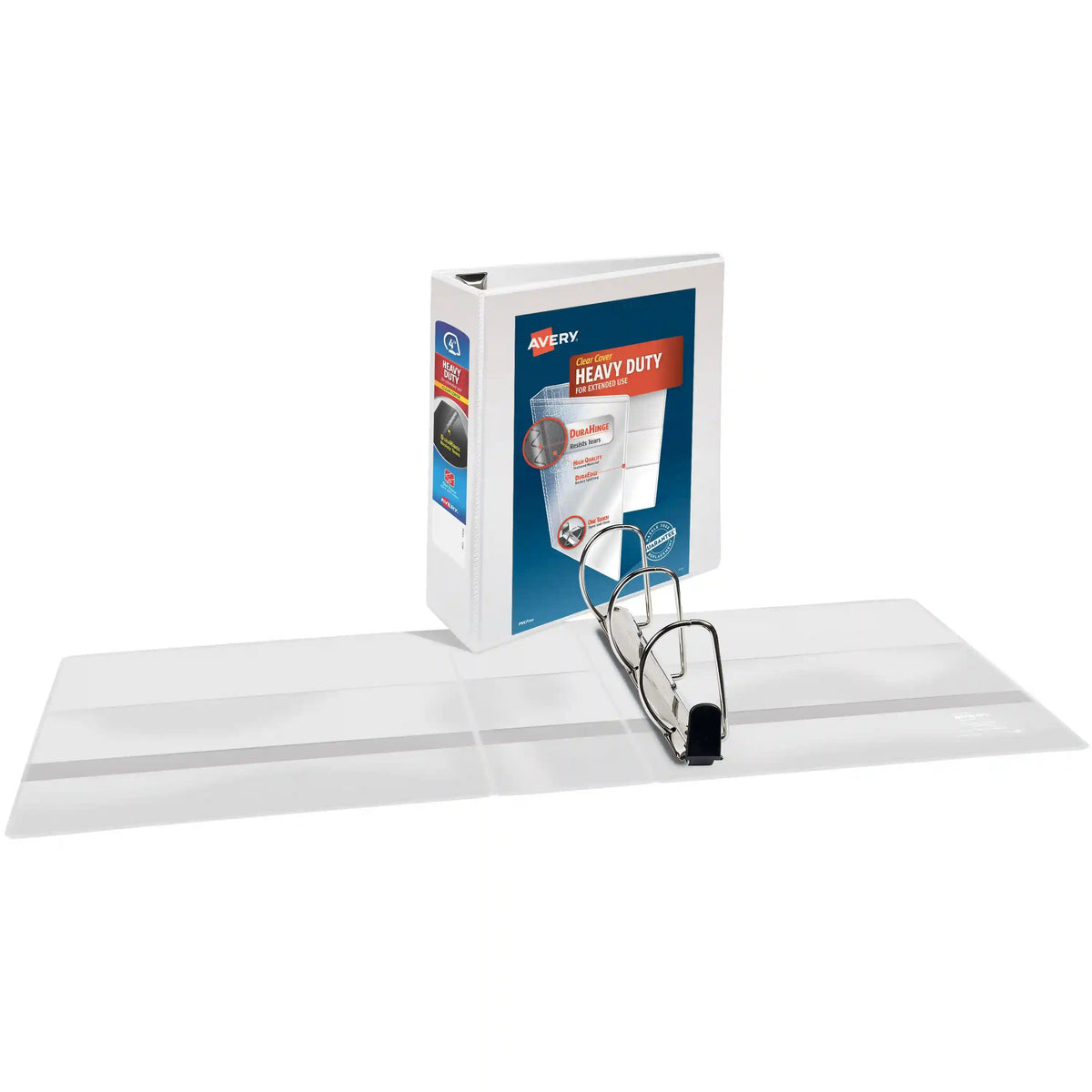 Avery Heavy Duty View 3 Ring Binder, 4" One Touch Slant Ring, Holds 8.5" x 11" Paper, 2 White Binders