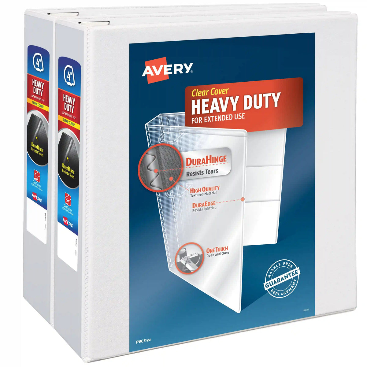 Avery Heavy Duty View 3 Ring Binder, 4" One Touch Slant Ring, Holds 8.5" x 11" Paper, 2 White Binders